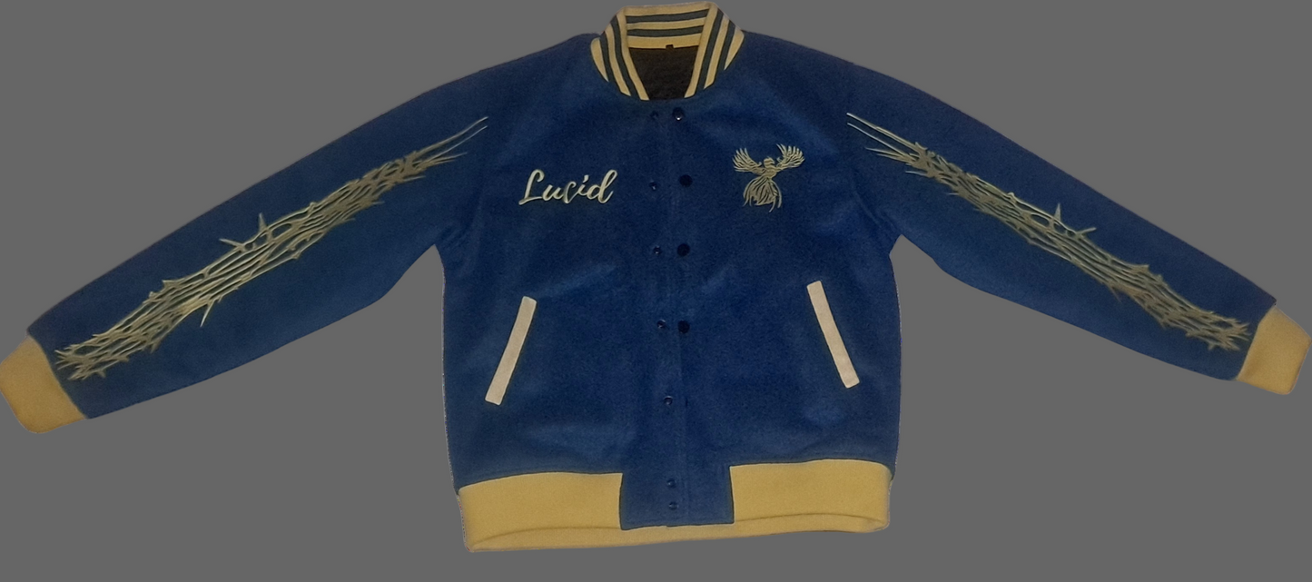 lucid varsity jacket blue and gold