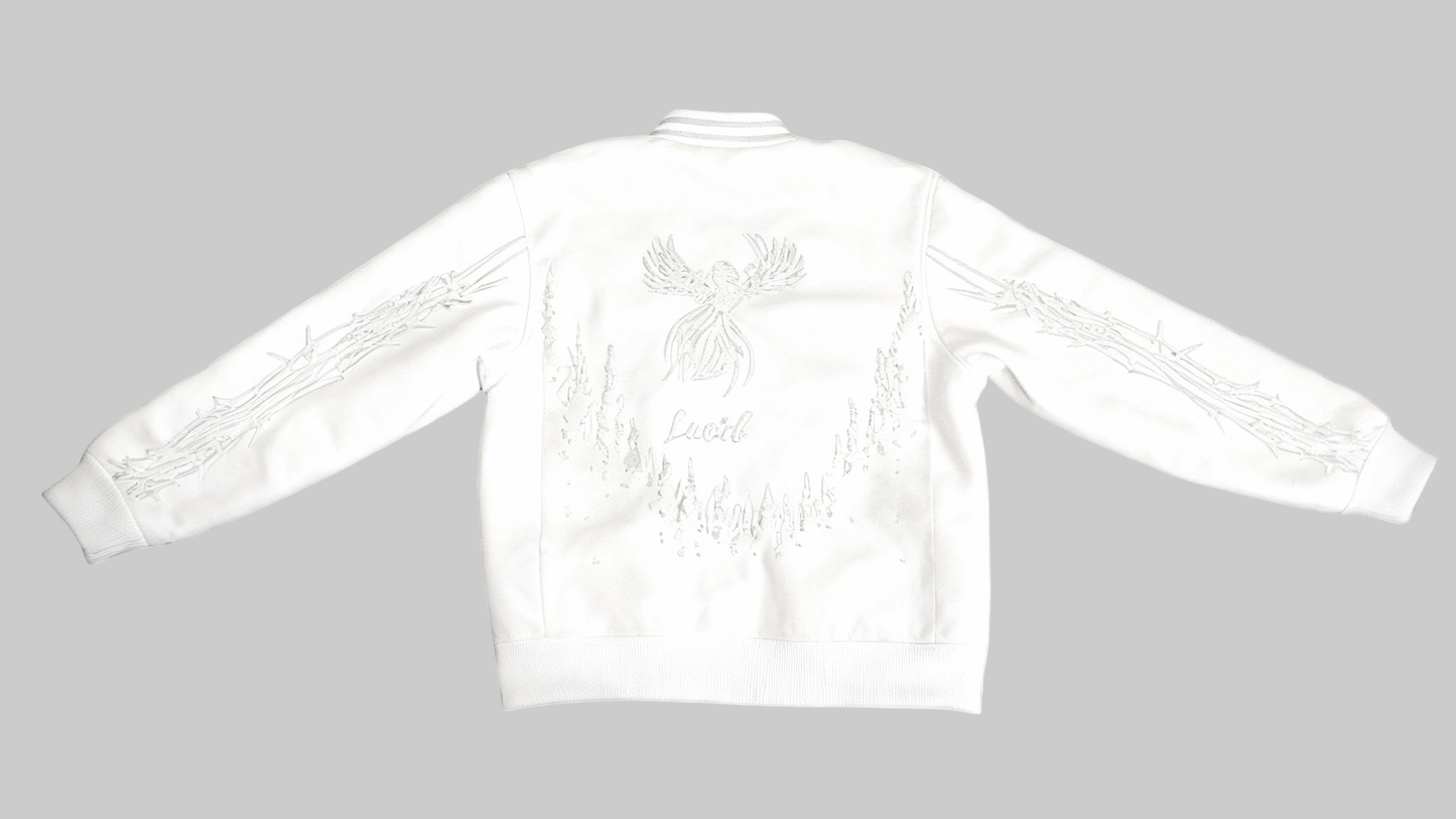 lucid varsity jacket frost white full