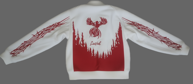 lucid varsity jacket frost white and black