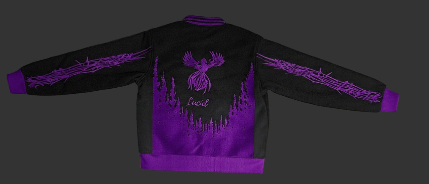 lucid varsity jacket black and purple