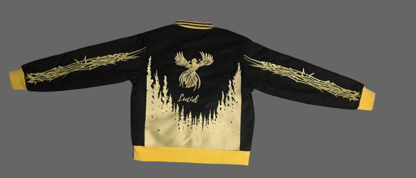 lucid varsity jacket black and yellow