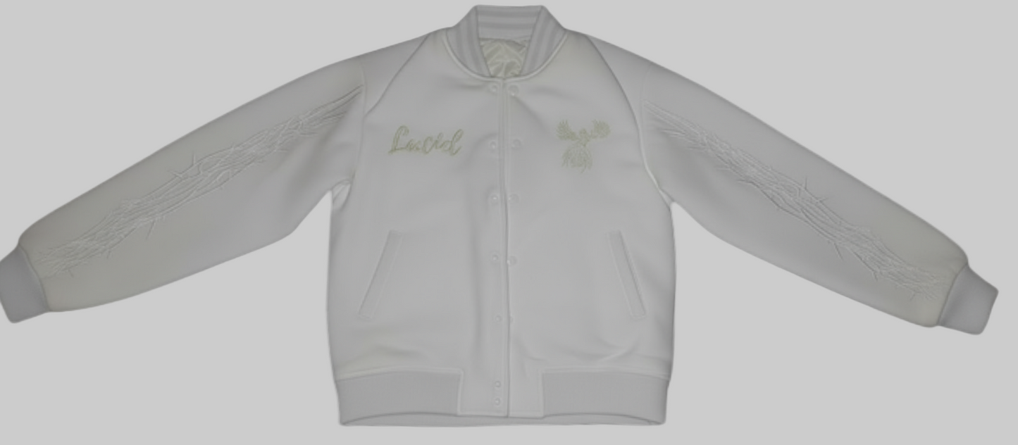 lucid varsity jacket frost white full