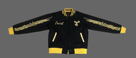 lucid varsity jacket black and yellow